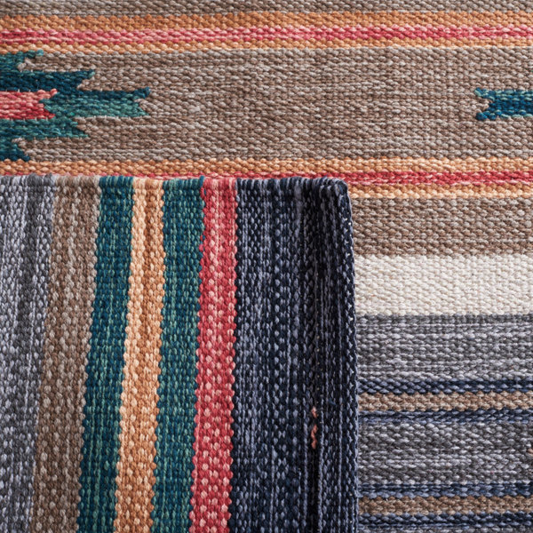 Union Rustic Conanso Handmade Flatweave Cotton Gray/Orange/Green Rug